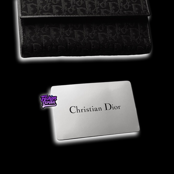 DIOR Vintage Mini Jacquard Black Monogram Logo Oblique Canvas Leather Wallet - Picture 3 of 16